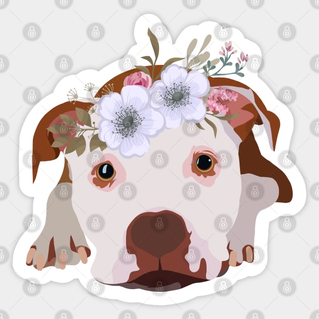 Cute pitbull with crown of flowers Sticker by X-TrashPanda